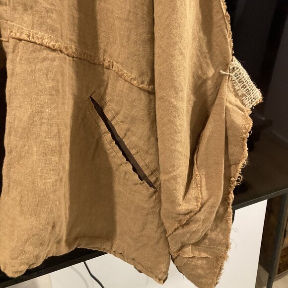 Unique Spring Summer 100% Linen Jacket/Blouse, One Size, khaki/coffee color - Picture 5 of 16
